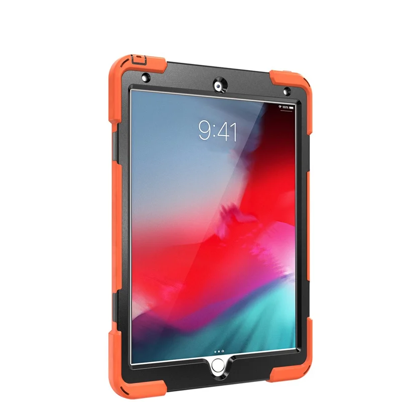 For iPad Air 10.5 inch (2019) [X-Shape] PC + TPU Combo 360 Degree Swivel Kickstand Case with Hand Strap and Shoulder Strap - Orange