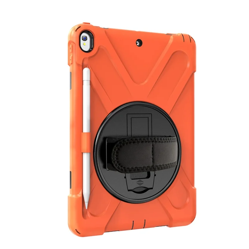 For iPad Air 10.5 inch (2019) [X-Shape] PC + TPU Combo 360 Degree Swivel Kickstand Case with Hand Strap and Shoulder Strap - Orange