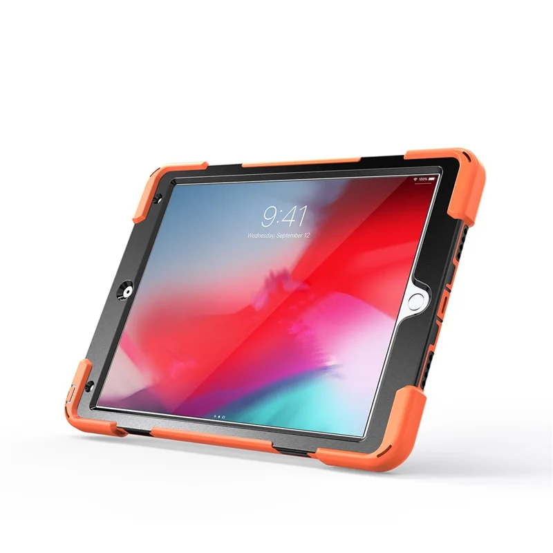For iPad Air 10.5 inch (2019) [X-Shape] PC + TPU Combo 360 Degree Swivel Kickstand Case with Hand Strap and Shoulder Strap - Orange