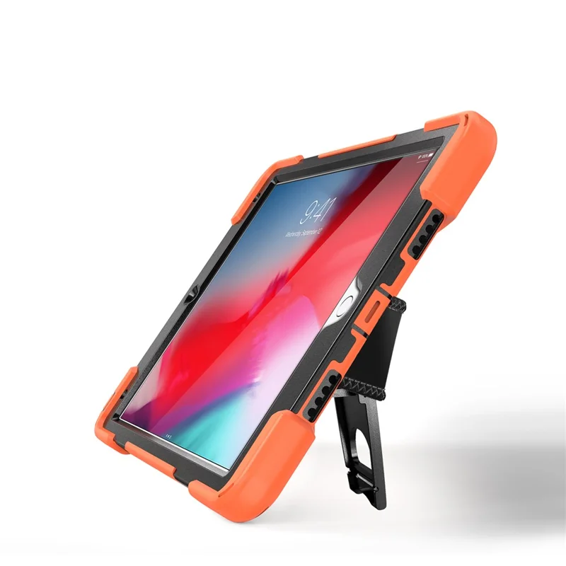 For iPad Air 10.5 inch (2019) [X-Shape] PC + TPU Combo 360 Degree Swivel Kickstand Case with Hand Strap and Shoulder Strap - Orange