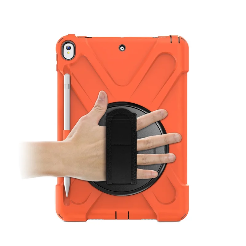 For iPad Air 10.5 inch (2019) [X-Shape] PC + TPU Combo 360 Degree Swivel Kickstand Case with Hand Strap and Shoulder Strap - Orange