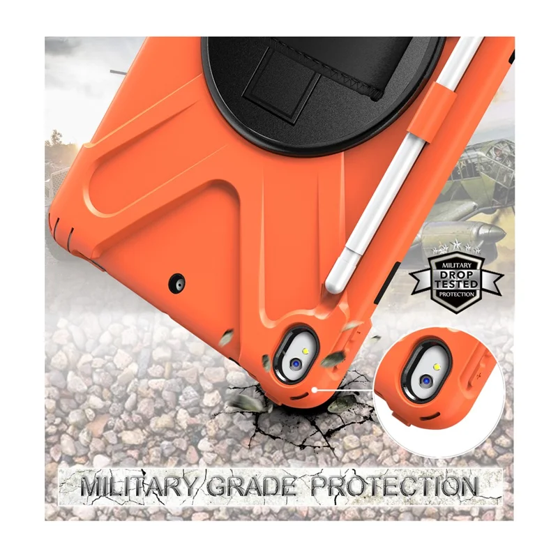 For iPad Air 10.5 inch (2019) [X-Shape] PC + TPU Combo 360 Degree Swivel Kickstand Case with Hand Strap and Shoulder Strap - Orange