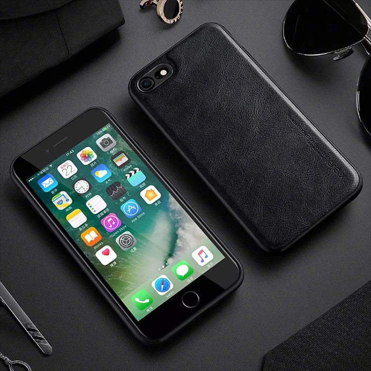 Case de Portada de Teléfono TPU Recubierto de Cuero PU de Nivel x Para Iphone 8/7/SE (2020)/SE (2022) - Negro