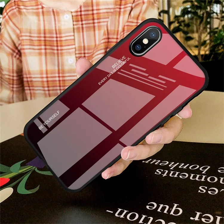 Gradient Color Glass + PC + TPU Hybrid Case for iPhone XS 5.8 inch - Red