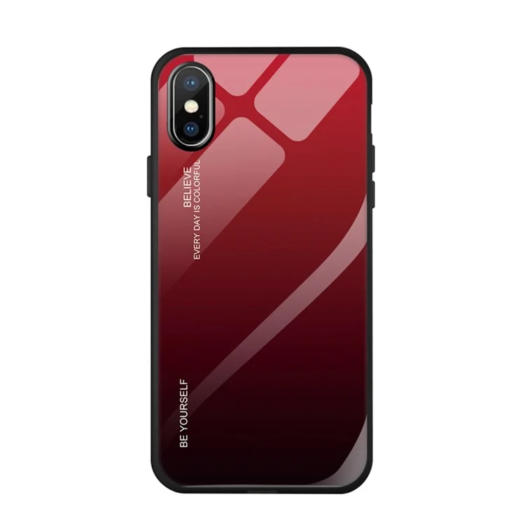 Gradient Color Glass + PC + TPU Hybrid Case for iPhone XS 5.8 inch - Red