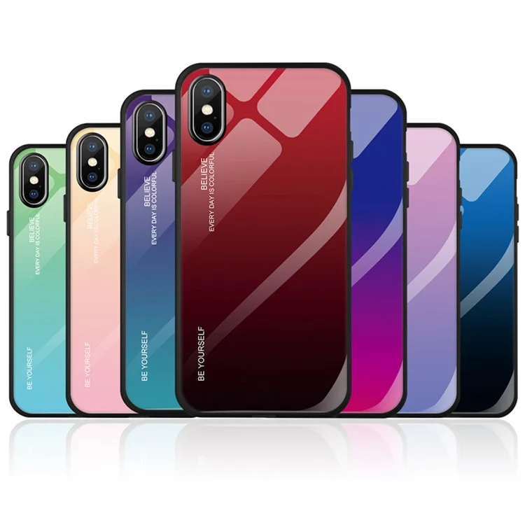 Coque hybride en verre coloré + PC + TPU pour iPhone XS Max 6.5 pouces - Rouge