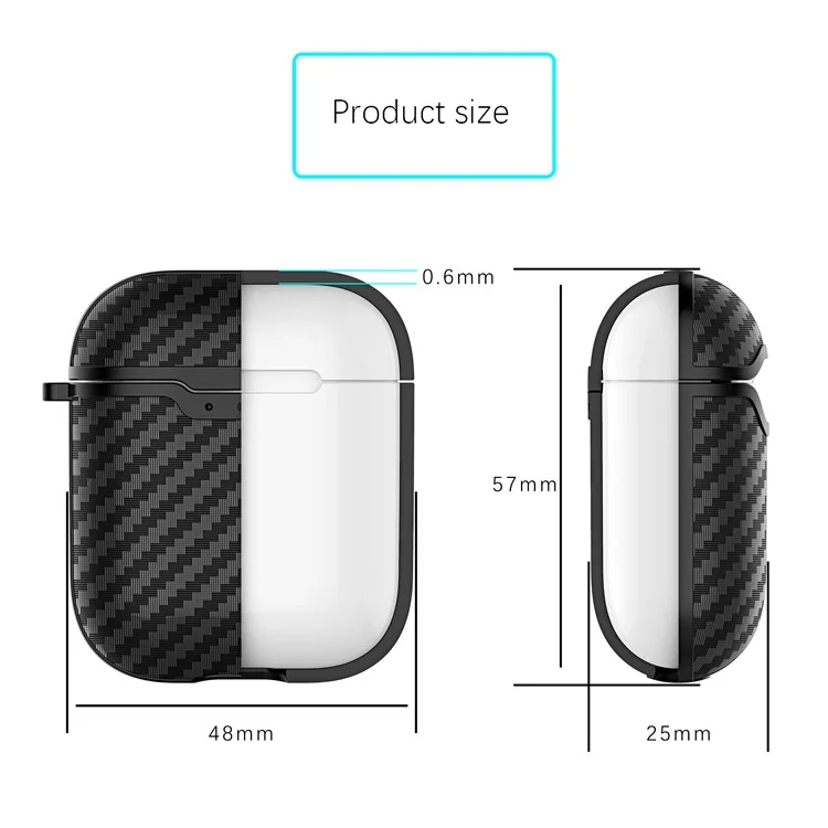 Texture de Fibre de Carbone TPU Case de Protection Pour AirPods With Charging Case (2016) Avec Carabiner - le Noir