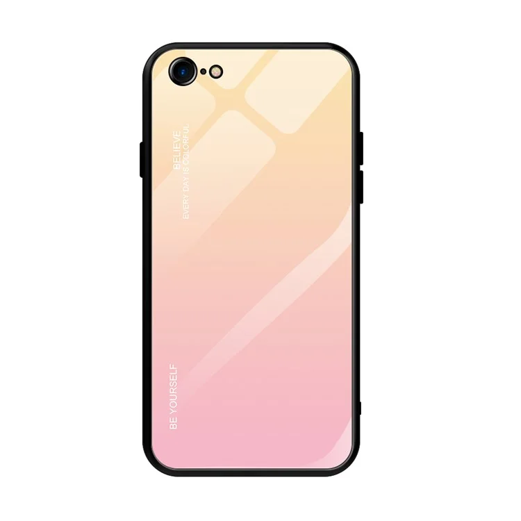 Gradient Glass + TPU + PC Hybrid Back Case para iPhone 8/7/SE (2022)/SE (2020) - Dourado / Rosa