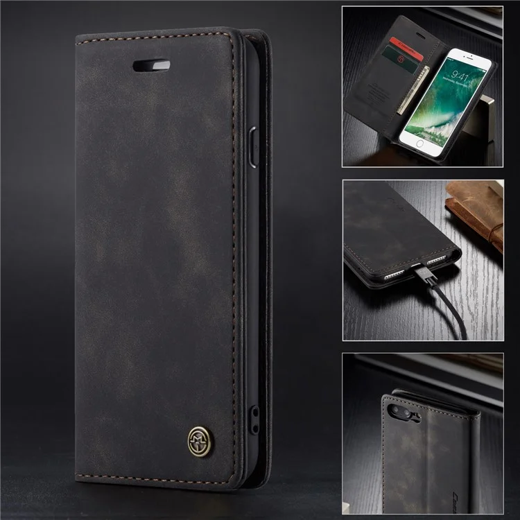 Caseme 013 Serie Auto-absorbido PU Leather Willet Stand Para Iphone 7 Plus / 8 Más 5.5 Pulgadas - Negro