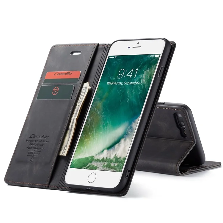 Caseme 013 Serie Auto-absorbiertes Pu-leder-brieftaschenstand Hülle Für Iphone 7 Plus / 8 Plus 5,5 Zoll - Schwarz