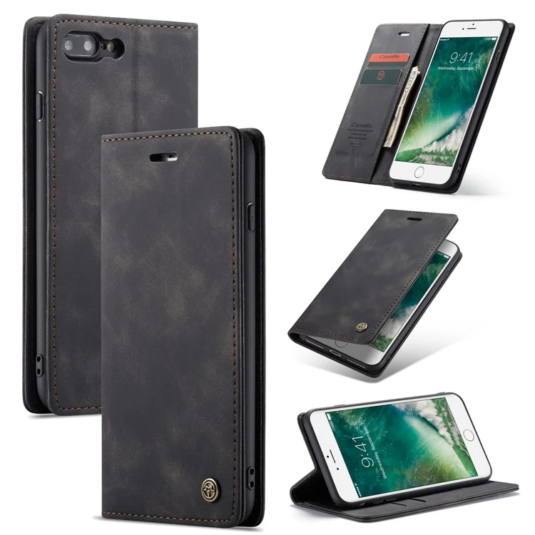 CASEME 013 Series Auto-absorbed PU Leather Wallet Stand Case for iPhone 7 Plus  / 8 Plus 5.5 inch - Black