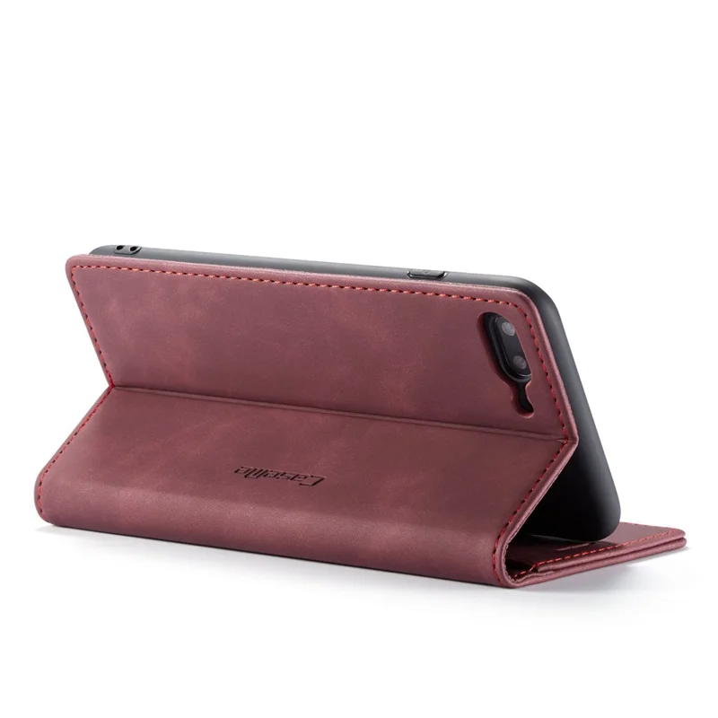 CASEME 013-serie automatiskt sugande plånboksfodral i PU-läder till iPhone 7 Plus / 8 Plus 5,5 tum – Vinröd