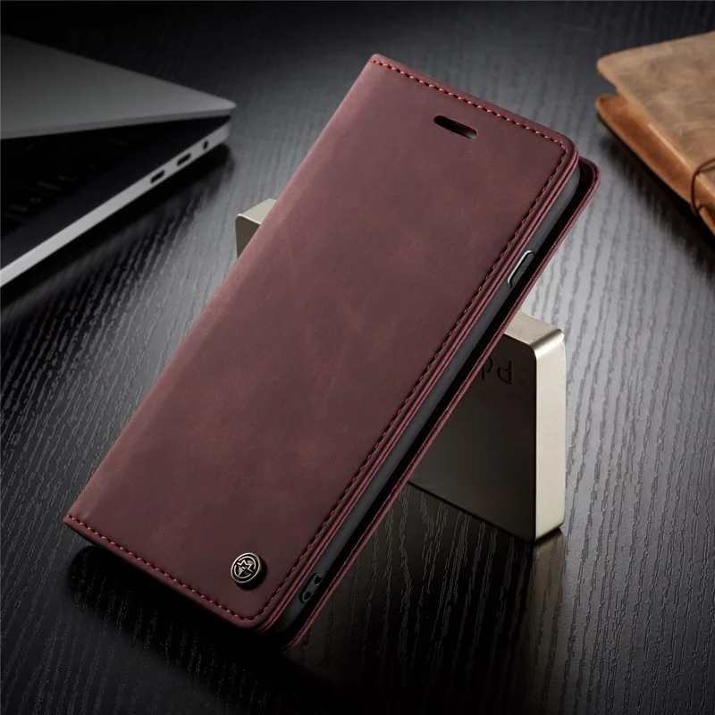 CASEME 013-serie automatiskt sugande plånboksfodral i PU-läder till iPhone 7 Plus / 8 Plus 5,5 tum – Vinröd