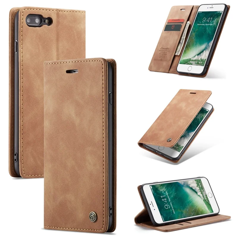 CASEME 013 Series Auto-absorbed PU Leather Wallet Stand Case for iPhone 7 Plus  / 8 Plus 5.5 inch - Khaki