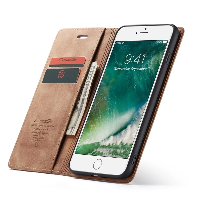 CASEME 013 Series Auto-absorbed PU Leather Wallet Stand Case for iPhone 7 Plus  / 8 Plus 5.5 inch - Khaki
