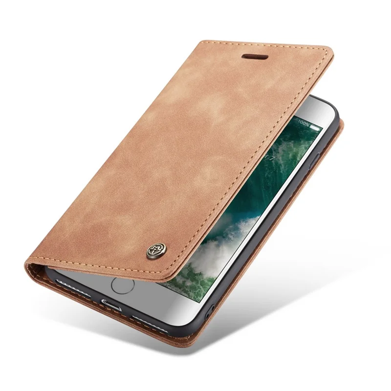 CASEME 013 Series Auto-absorbed PU Leather Wallet Stand Case for iPhone 7 Plus  / 8 Plus 5.5 inch - Khaki