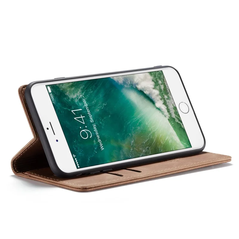 CASEME 013 Series Auto-absorbed PU Leather Wallet Stand Case for iPhone 7 Plus  / 8 Plus 5.5 inch - Khaki