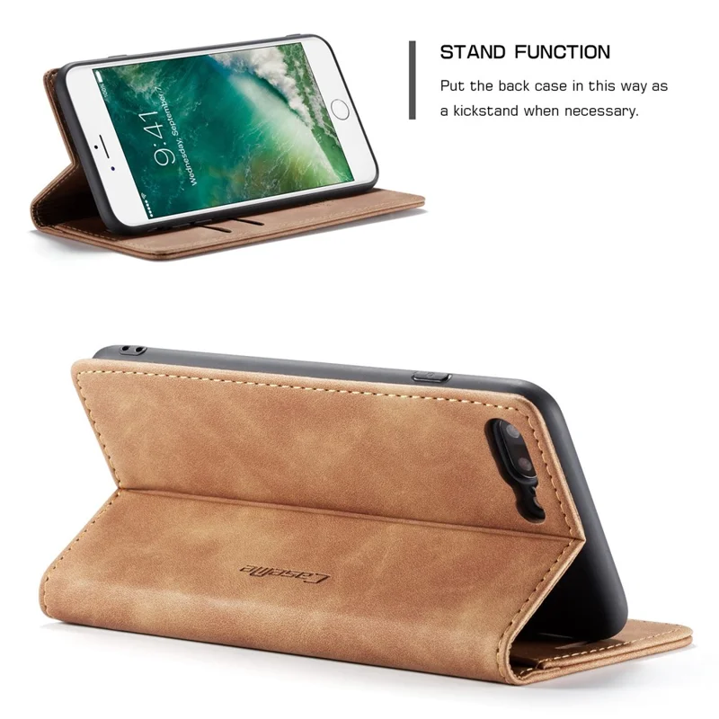 CASEME 013 Series Auto-absorbed PU Leather Wallet Stand Case for iPhone 7 Plus  / 8 Plus 5.5 inch - Khaki