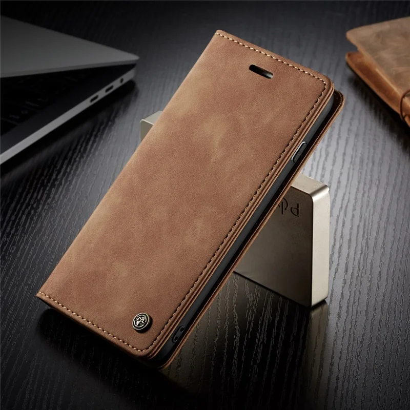 CASEME 013 Series Auto-absorbed PU Leather Wallet Stand Case for iPhone 7 Plus  / 8 Plus 5.5 inch - Khaki