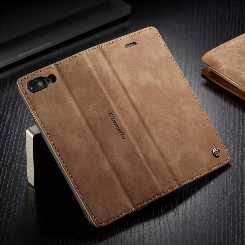 CASEME 013 Series Auto-absorbed PU Leather Wallet Stand Case for iPhone 7 Plus  / 8 Plus 5.5 inch - Khaki