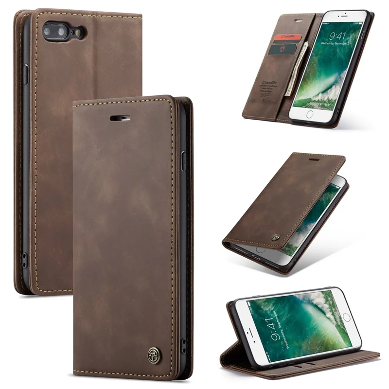 CASEME 013 Series Auto-absorbed PU Leather Wallet Stand Case for iPhone 7 Plus  / 8 Plus 5.5 inch - Coffee