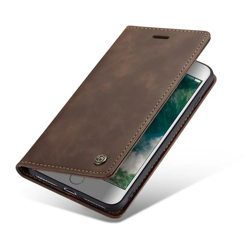 CASEME 013 Series Auto-absorbed PU Leather Wallet Stand Case for iPhone 7 Plus  / 8 Plus 5.5 inch - Coffee