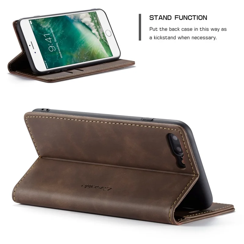 CASEME 013 Series Auto-absorbed PU Leather Wallet Stand Case for iPhone 7 Plus  / 8 Plus 5.5 inch - Coffee