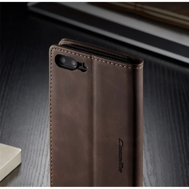 CASEME 013 Series Auto-absorbed PU Leather Wallet Stand Case for iPhone 7 Plus  / 8 Plus 5.5 inch - Coffee