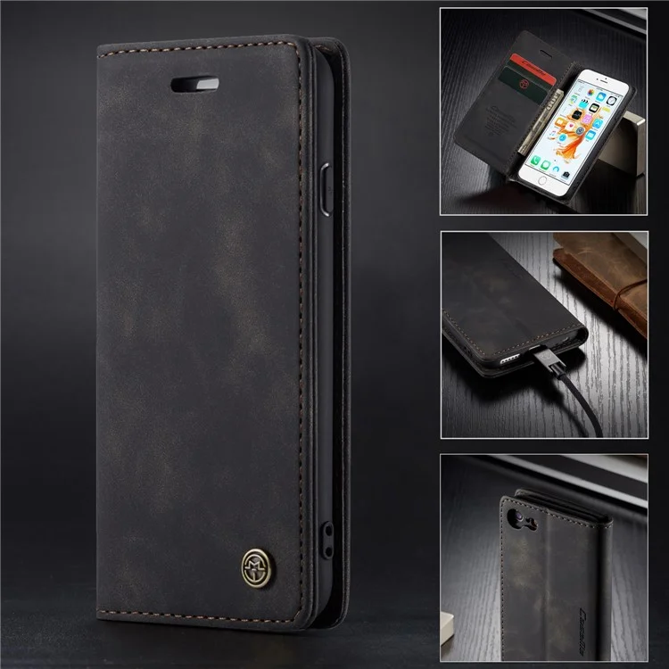 Caseme 013 Série Auto-absorbed PU le Cuir Wallet Stand Pour Iphone 6s Plus / 6 Plus 5,5 Pouces - le Noir