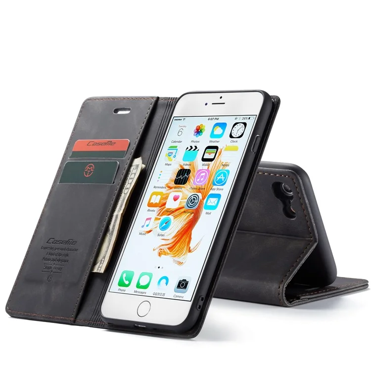 Caseme 013 Série Auto-absorbed PU le Cuir Wallet Stand Pour Iphone 6s Plus / 6 Plus 5,5 Pouces - le Noir