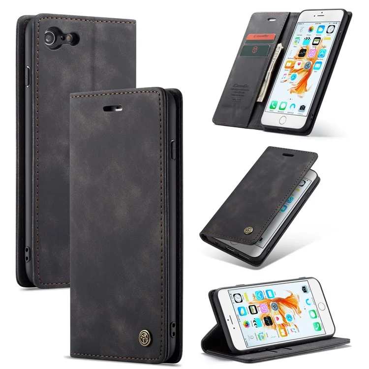 CASEME 013 Series Auto-absorbed PU Leather Wallet Stand Case for iPhone 6s Plus / 6 Plus 5.5-inch - Black