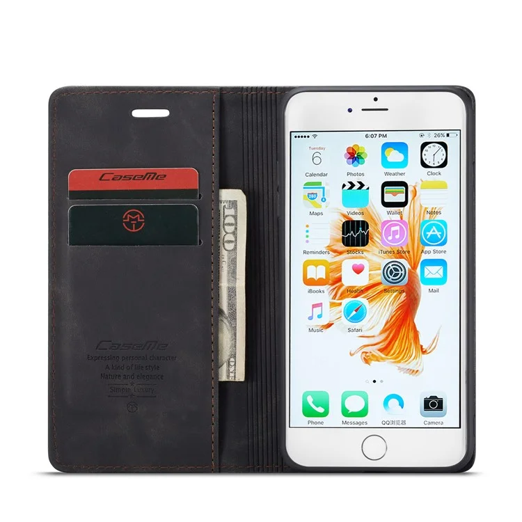 CASEME 013 Series Auto-absorbed PU Leather Wallet Stand Case for iPhone 6s Plus / 6 Plus 5.5-inch - Black