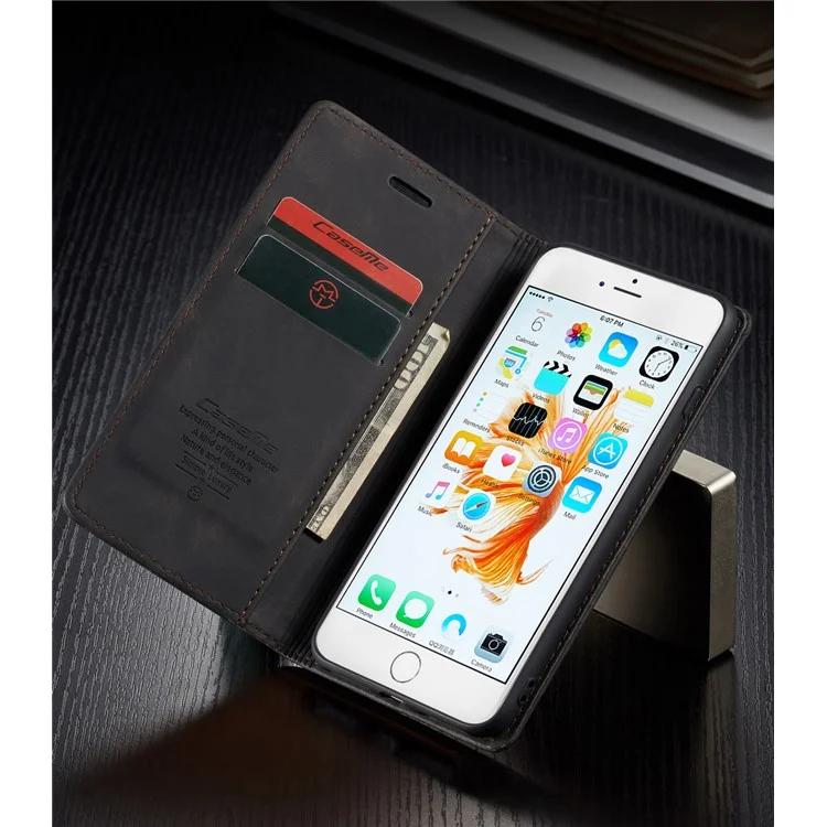 Caseme 013 Serie Auto-absorbiertes Pu-leder-brieftaschenstand Hülle Für Iphone 6s Plus / 6 Plus 5,5 Zoll - Schwarz