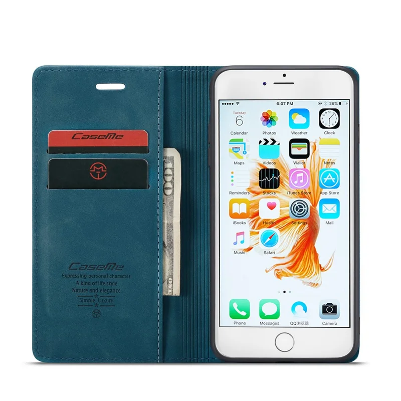 CASEME 013 Series Auto-absorbed PU Leather Wallet Stand Case for iPhone 6s / 6 4.7-inch - Blue