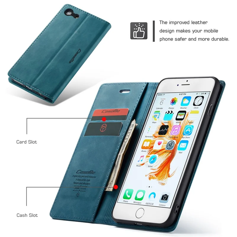 CASEME 013 Series Auto-absorbed PU Leather Wallet Stand Case for iPhone 6s / 6 4.7-inch - Blue