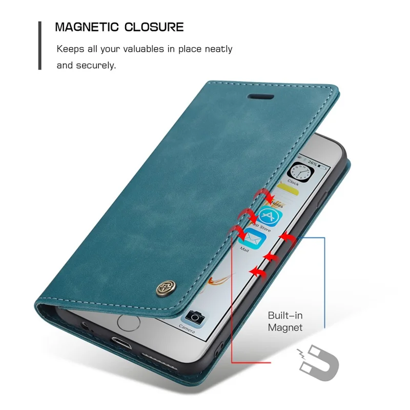 CASEME 013 Series Auto-absorbed PU Leather Wallet Stand Case for iPhone 6s / 6 4.7-inch - Blue