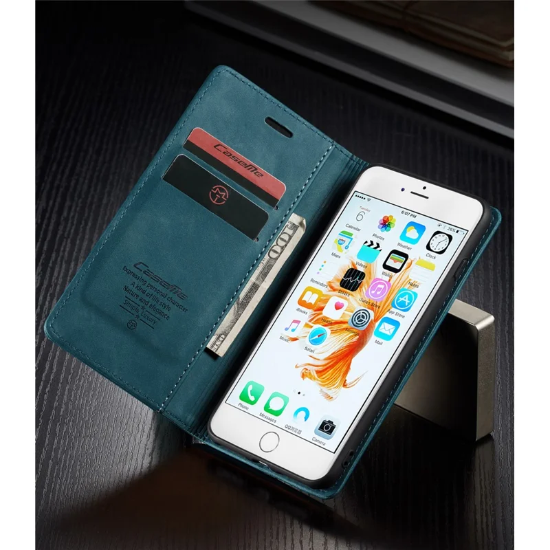 CASEME 013 Series Auto-absorbed PU Leather Wallet Stand Case for iPhone 6s / 6 4.7-inch - Blue