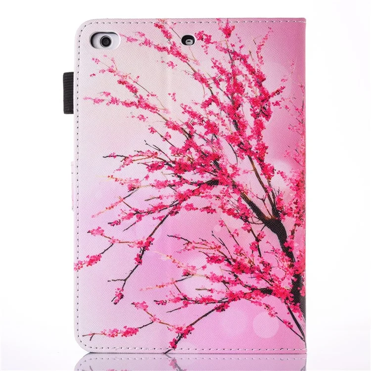 Capa de carteira de couro PU com padrão para Apple iPad mini (2019) 7.9 polegadas / mini 4 / 3 / 2 / 1 - Flor de ameixa
