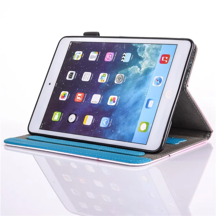 Capa de carteira de couro PU com padrão para Apple iPad mini (2019) 7.9 polegadas / mini 4 / 3 / 2 / 1 - Flor de ameixa