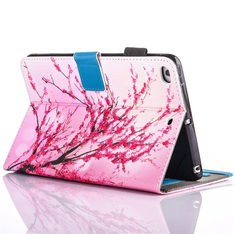 Capa de carteira de couro PU com padrão para Apple iPad mini (2019) 7.9 polegadas / mini 4 / 3 / 2 / 1 - Flor de ameixa