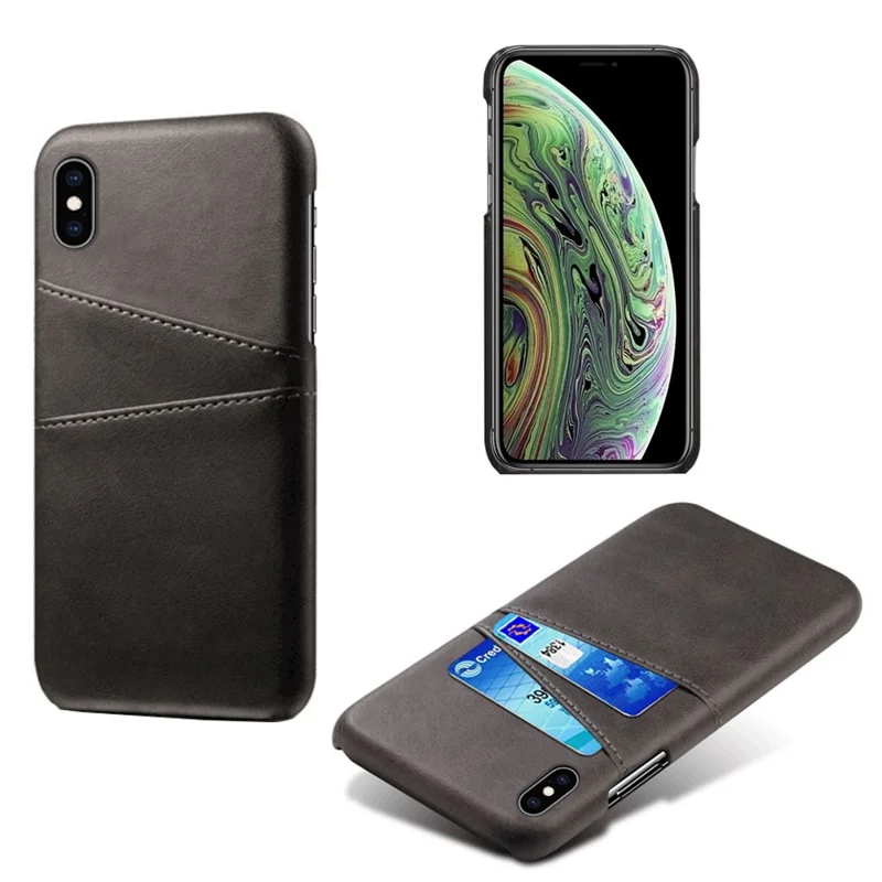 Dubbele kaartslots PU lederen coating PC-hoesje voor iPhone XS Max 6,5 inch - Zwart