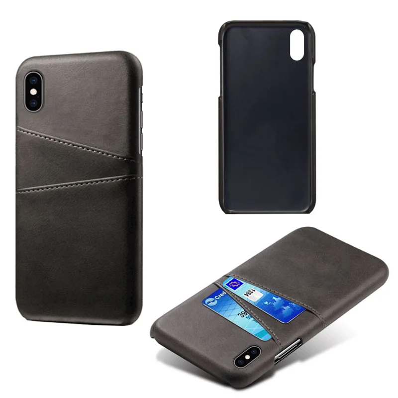 Dubbele kaartslots PU lederen coating PC-hoesje voor iPhone XS Max 6,5 inch - Zwart