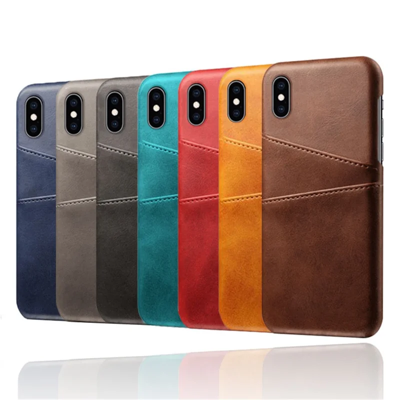 Dubbele kaartslots PU lederen coating PC-hoesje voor iPhone XS Max 6,5 inch - Zwart