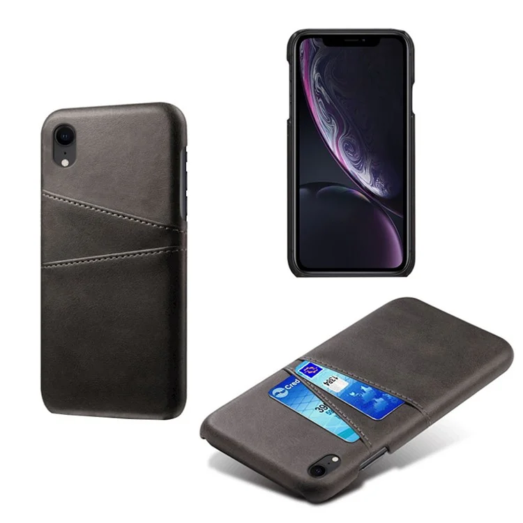 Dual Card Slots PU Leather Coated PC Case for iPhone XR 6.1 inch - Black