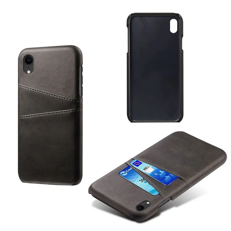 Dual Card Slots PU Leather Coated PC Case for iPhone XR 6.1 inch - Black