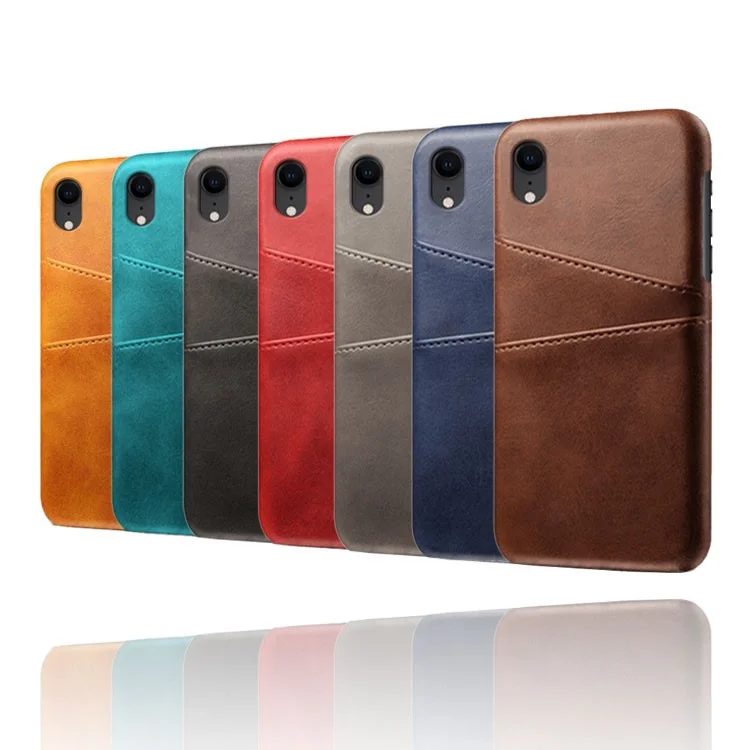 Dual Card Slots PU Leather Coated PC Case for iPhone XR 6.1 inch - Black