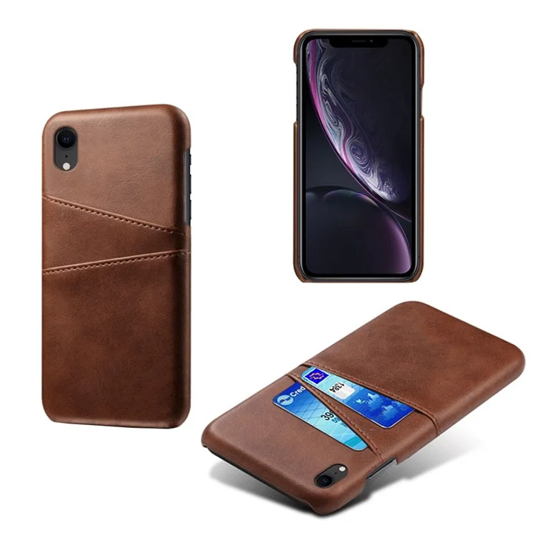 Capa de PC revestida de couro PU com ranhuras duplas para iPhone XR 6.1 polegadas - Marrom