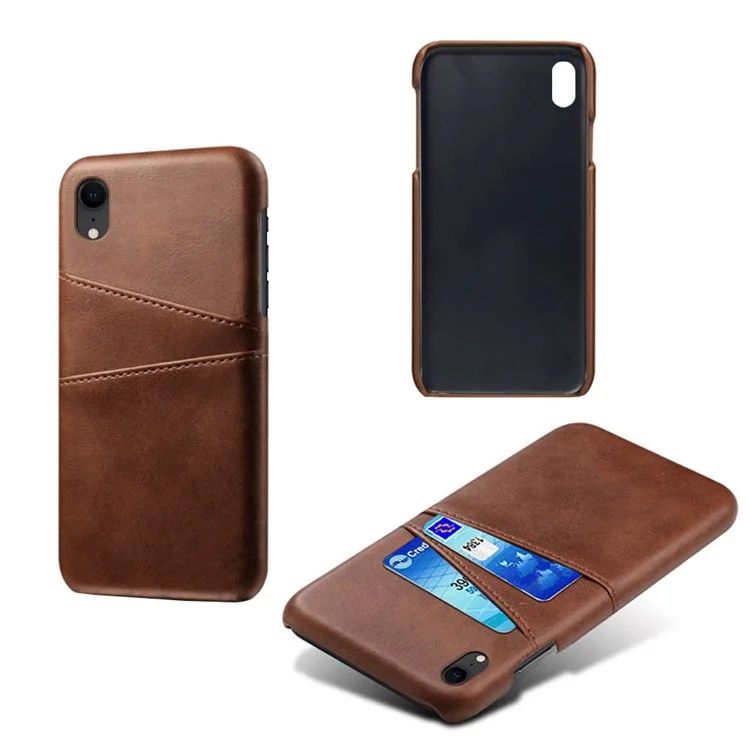Capa de PC revestida de couro PU com ranhuras duplas para iPhone XR 6.1 polegadas - Marrom