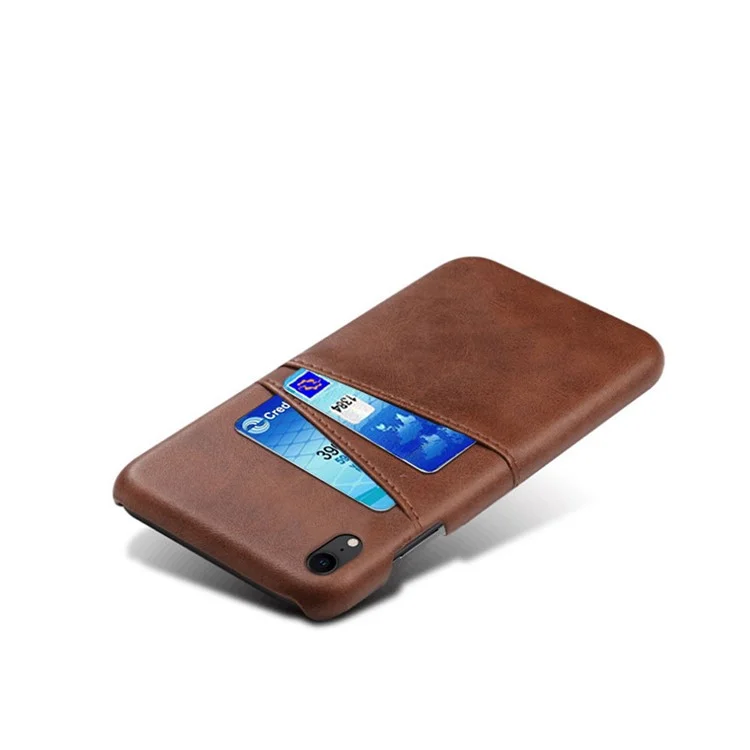 Capa de PC revestida de couro PU com ranhuras duplas para iPhone XR 6.1 polegadas - Marrom