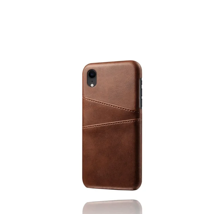 Capa de PC revestida de couro PU com ranhuras duplas para iPhone XR 6.1 polegadas - Marrom